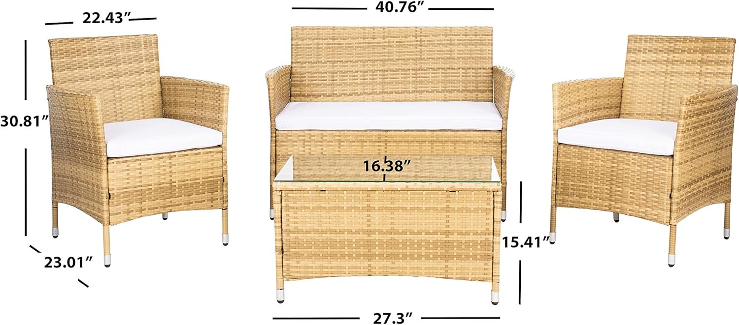 SAFAVIEH Outdoor Collection Bandele Natural/White Cushion 4-Piece Conversation Patio Set PAT7506D
