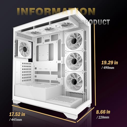 ANSAITE ATX PC Case 7 x 120 mm ARGB PWM Fan Pre-Installed Mid-Tower Gaming PC Case, Full View Double Tempered Glass Computer Case with Type-C, 360 mm Radiator Support - 3