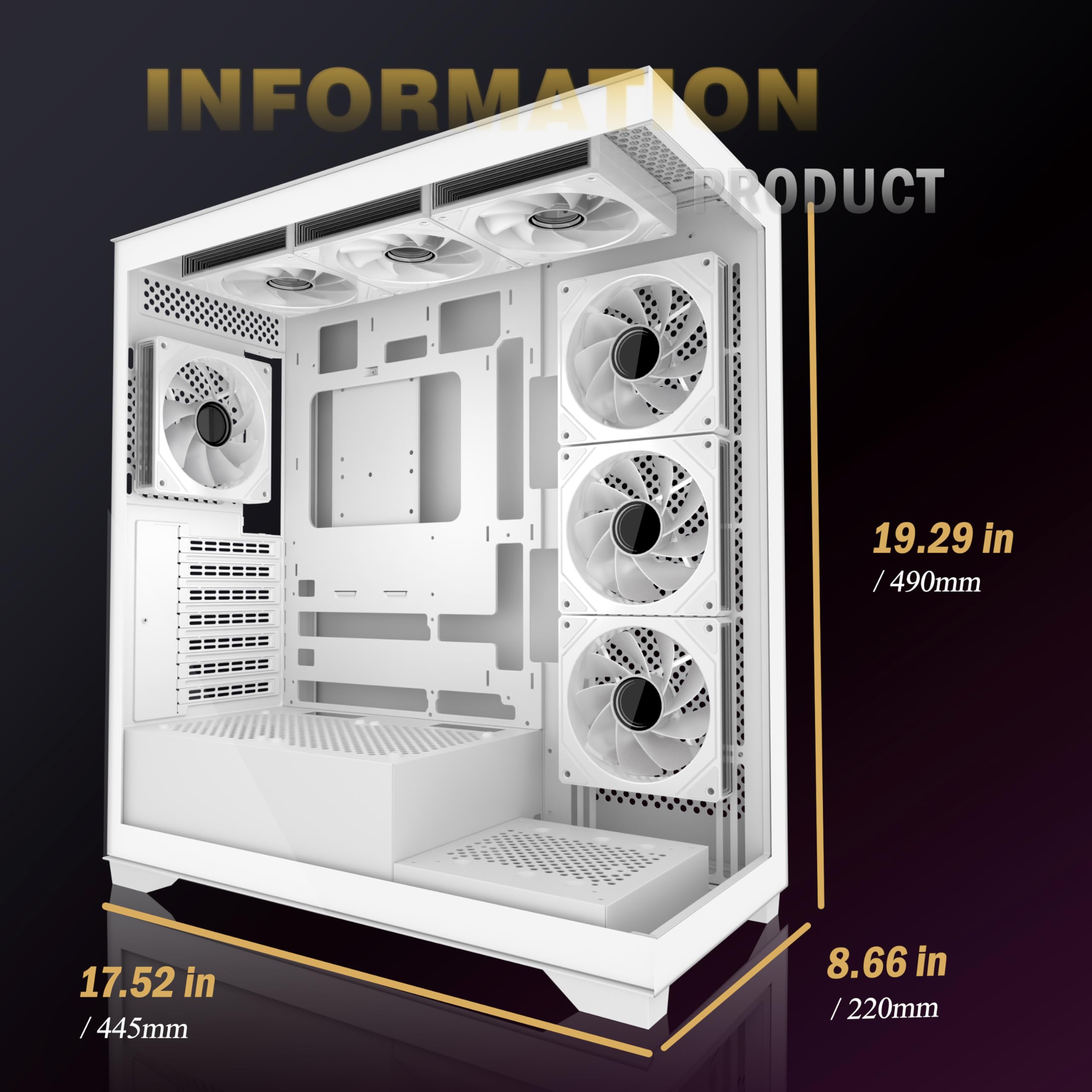 ANSAITE ATX PC-Gehäuse 7×120 mm ARGB PWM-Lüfter vorinstalliert ，Mid-Tower Gaming PC-Gehäuse, Vollansichtiges Doppel-Hartglas Computer-Gehäuse mit Type-C, 360mm Radiator Unterstützung