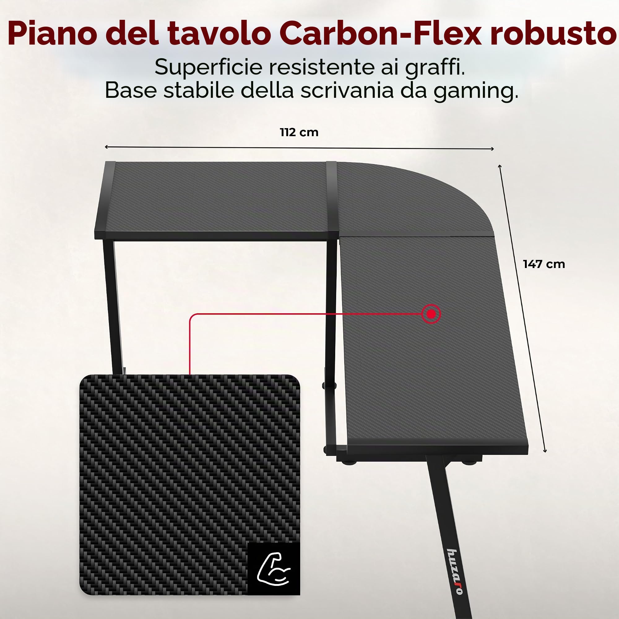 huzaro Hero 6 0 scrivania angolare scrivania da gioco tavolo per computer tavolo ergonomico in carbonio piano di montaggio destro e sinistro lati possibili 112 x 147 cm nero