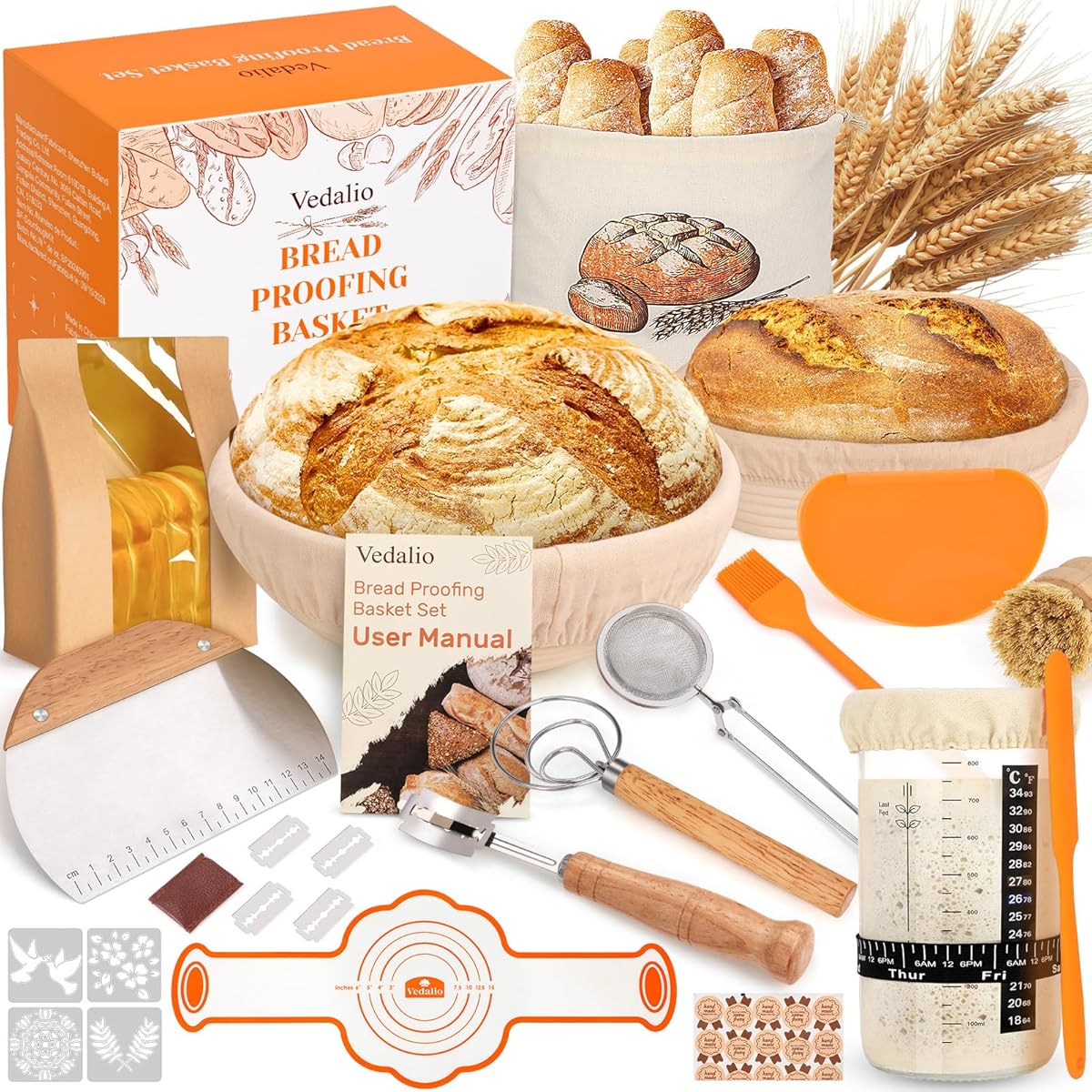 Sourdough Starter Kit, Sourdough Bread Baking Supplies, Bread Bags, Sourdough Kit for Modern Home And Kitchen, Sourdough Bread Basket, Sourdough Jar, Sourdough Starter Jar