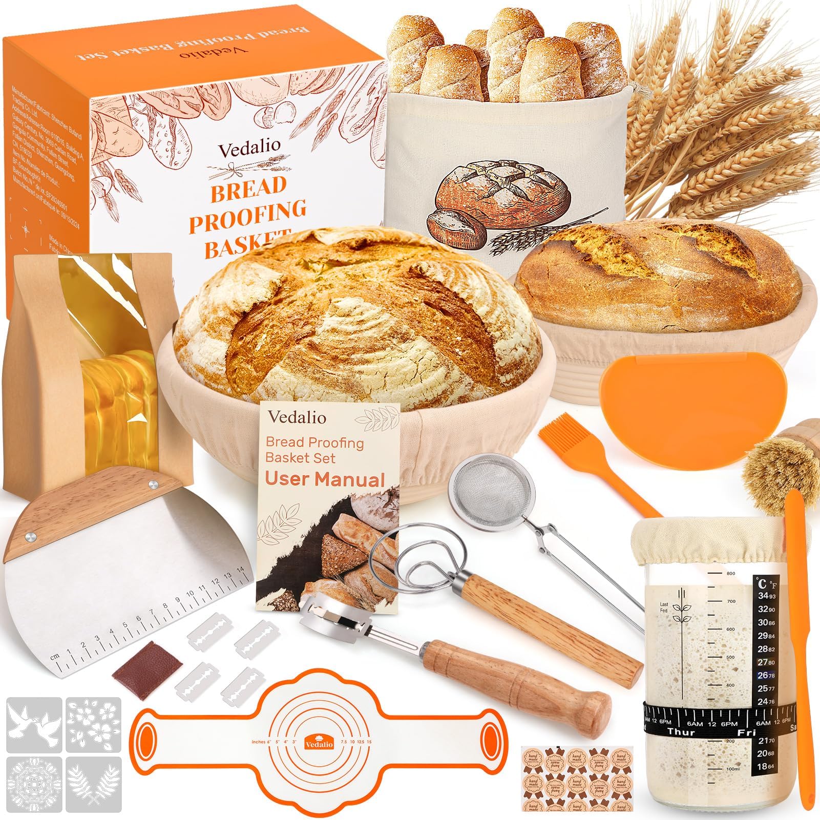 Sourdough Bread Baking Supplies, Sourdough Starter Kit, Bread Proofing Basket, Bread Making Tools Kit, Sour Dough Kit Tools, Sourdough Proofing Basket, Sourdough Kit Gifts for Bakers Women Wife Mom