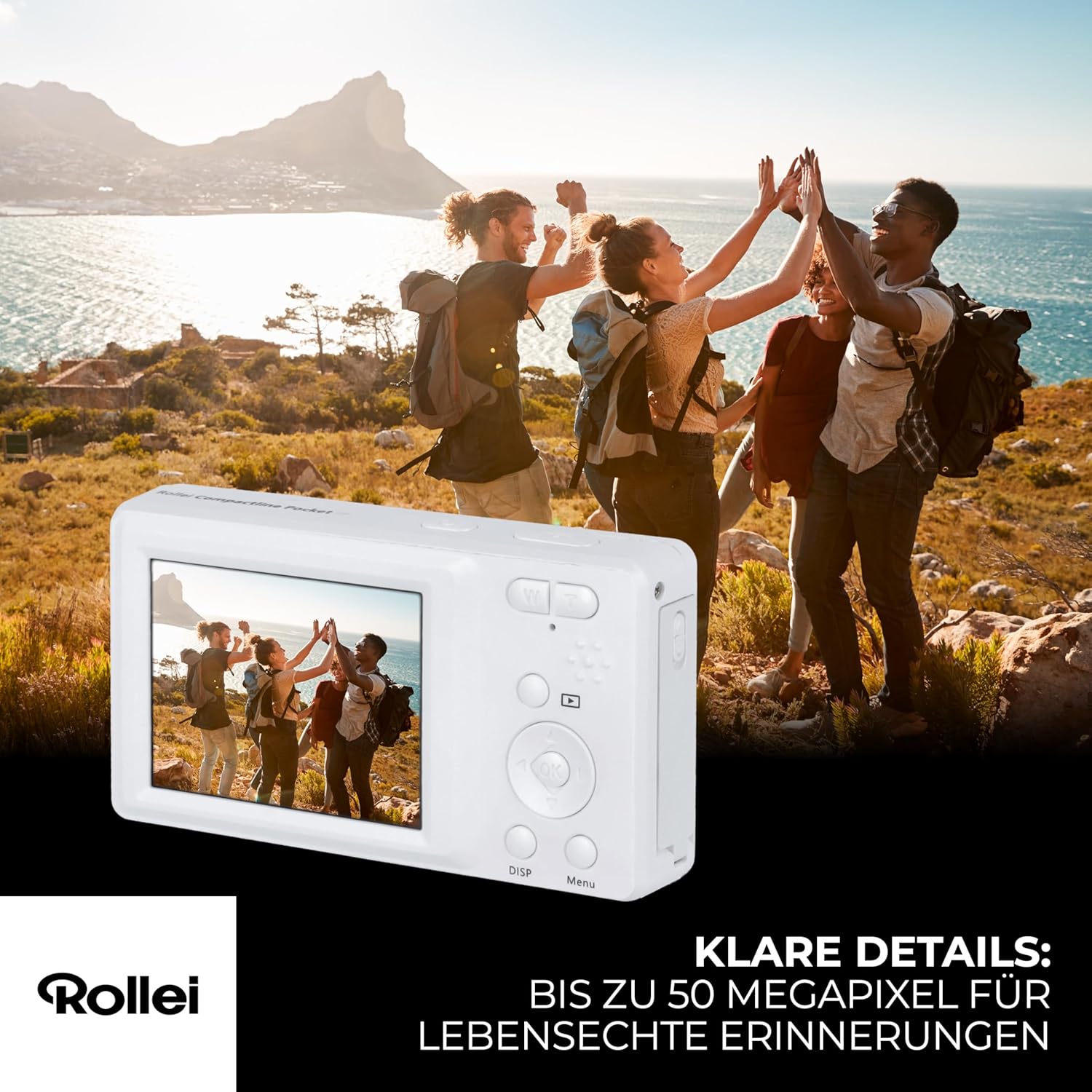 Person holding Rollei Compactline Pocket camera to take a photo