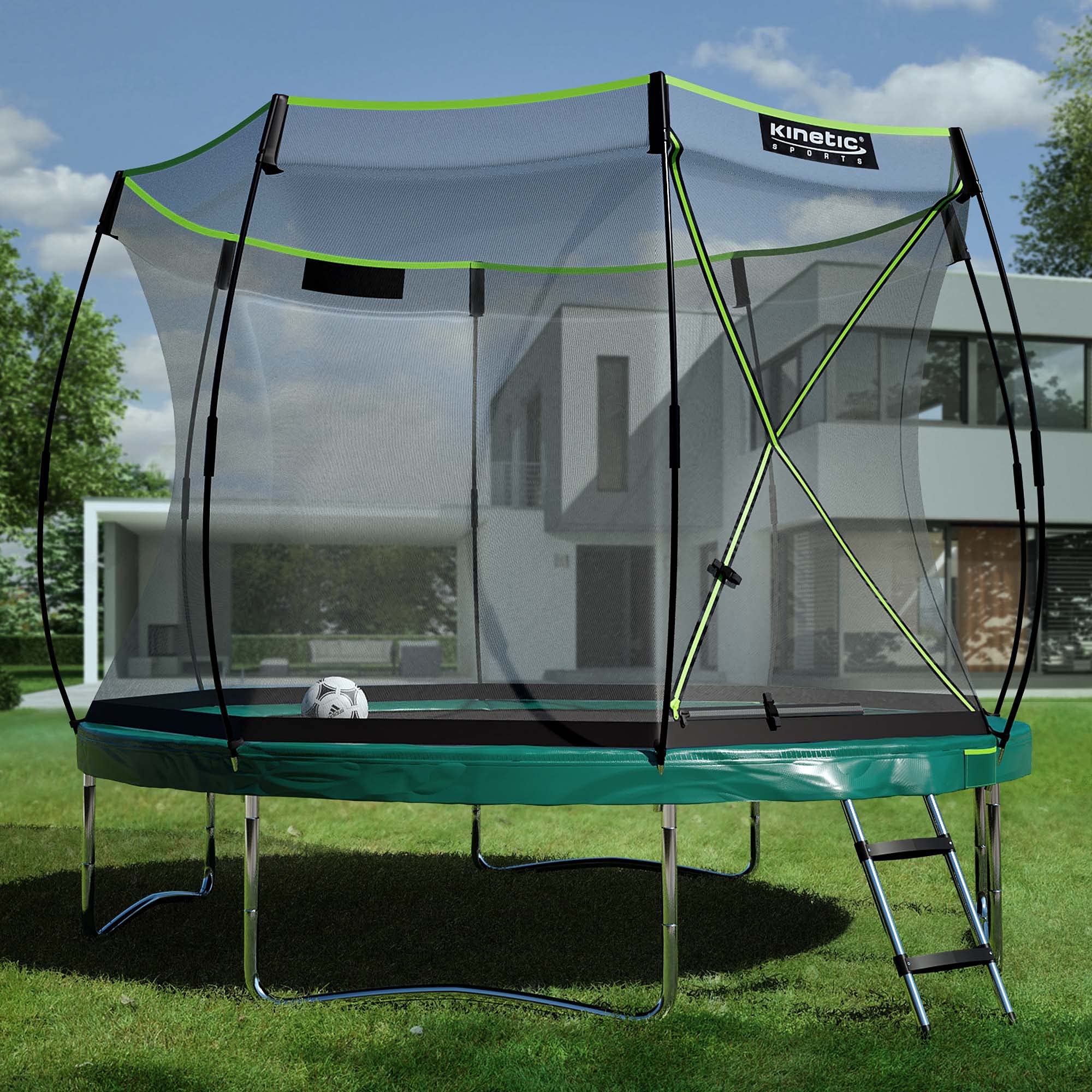 Kinetic Sports Sicherheitsnetz für 'Bungee Safety Elite' Trampolin - 244/305/366 cm mit Reißverschluss und Sicherheitsclips, UV beständig, Ersatznetz Netz Ersatznetz für Gartentrampolin