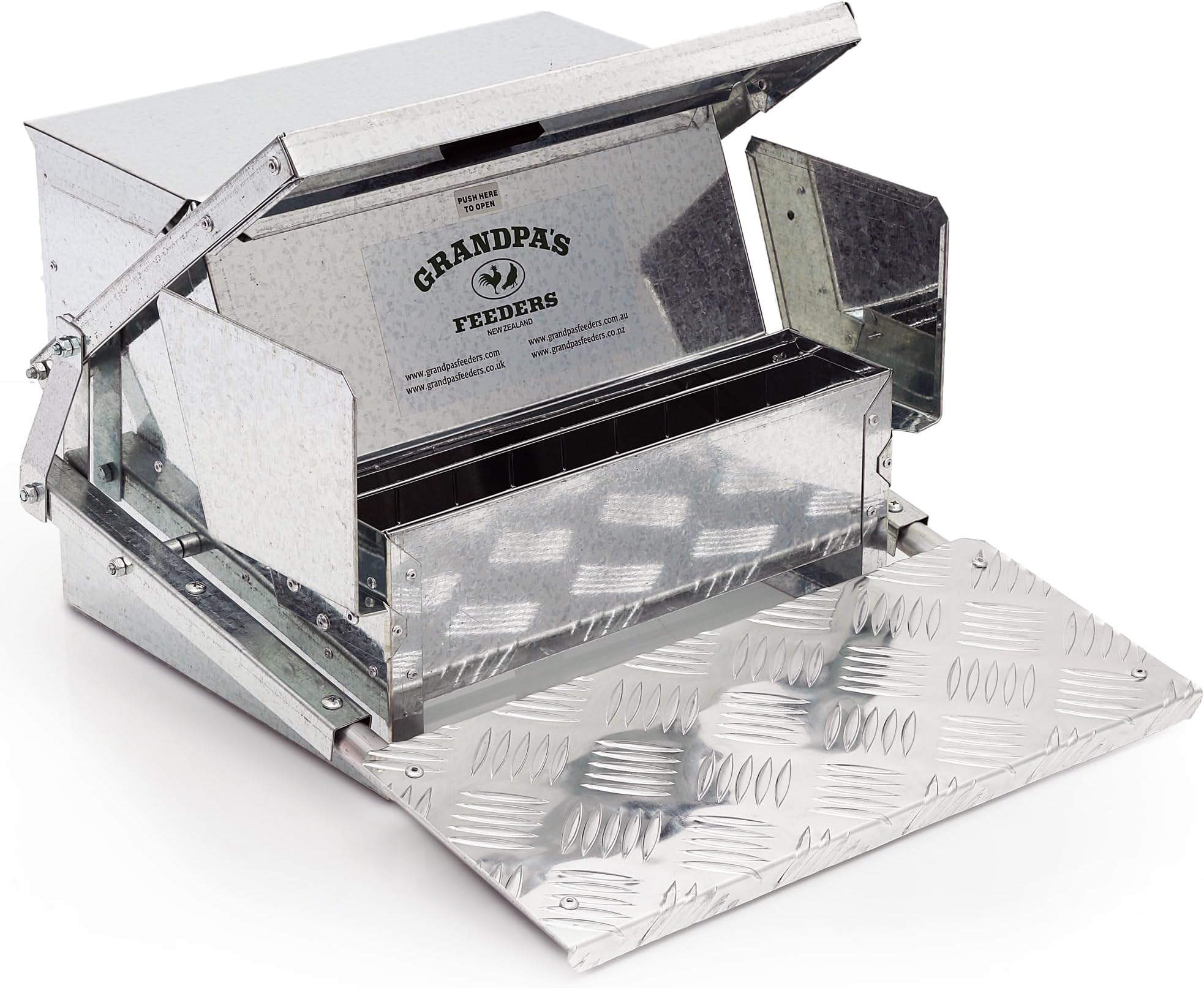 Grandpa's Feeders Automatic Chicken Feeder – Rat & Spill Proof Treadle Feeder, Heavy-Duty Galvanized Steel with Weatherproof Lid – Feed for 10 Days (Large)