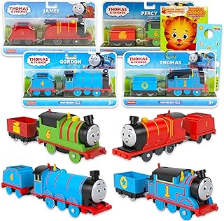 Thomas The Train and Friends Motorized Engines Set - 6 Pc Bundle with Thomas, Gordon, Percy, and James Toy Trains Plus Daniel Tiger Stickers and More | Thomas The Train Toys