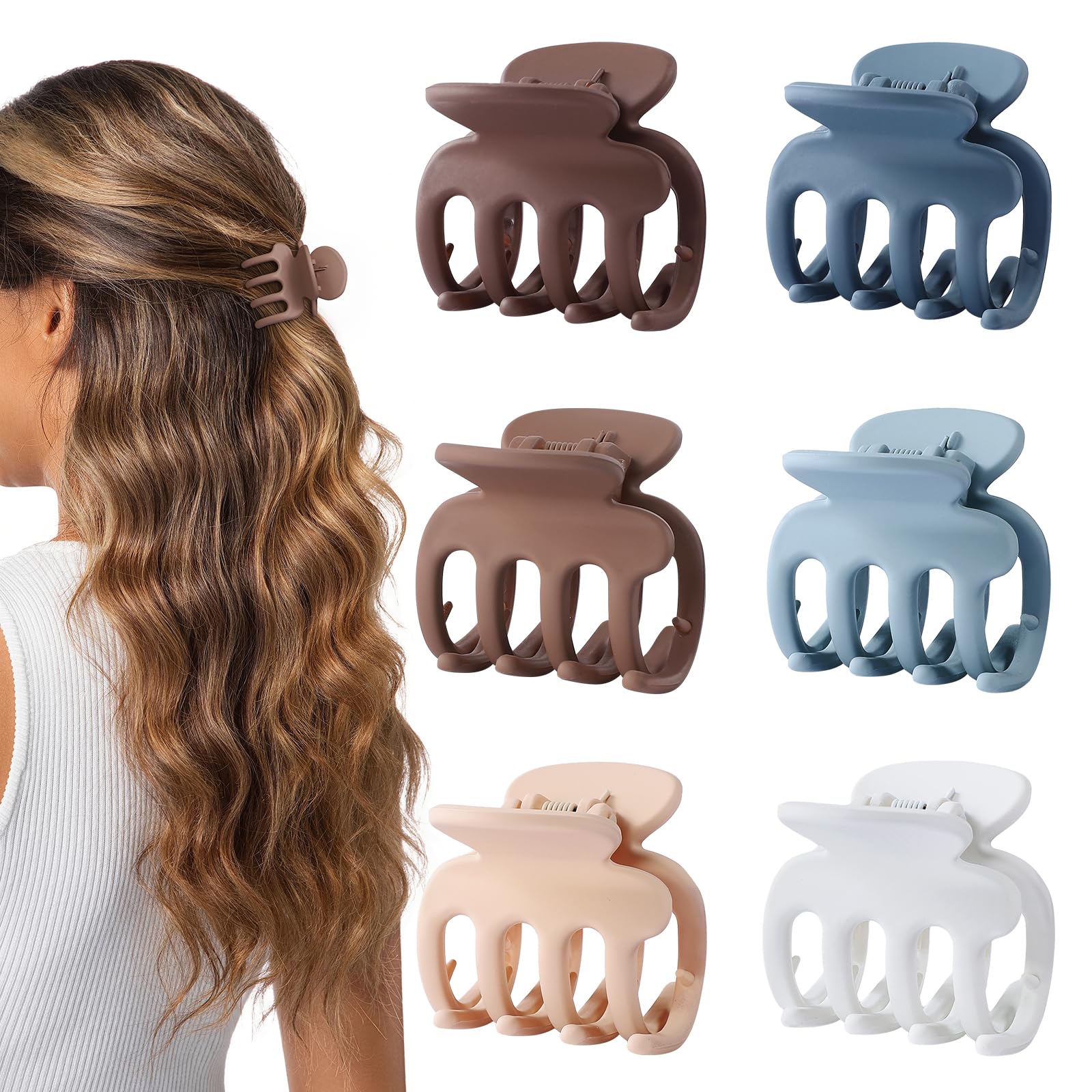 Photo 1 of **1 CLIP MISSING**USDNICE 6 Pcs Hair Clips Small Claw Clips for Thin Hair Medium Matte Non-slip Hair Accessories for Women and Girls (Brown Blue)