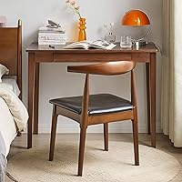 Cttasty Solid Walnut Wood Computer Desk with Drawer - Mid-Century Modern Home Office Writing Study Table, 35.4x19.9x29.5in