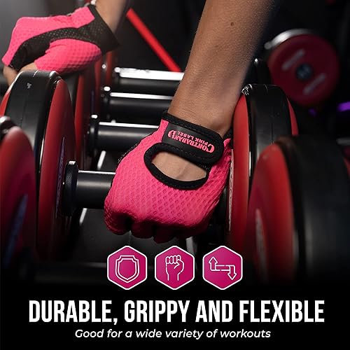 Miniatura 6 de Contraband Pink Label 5307 Guantes de entrenamiento de diseñador para mujer  Tela de malla de diamante de bajo sudor con palma de silicona Grip-Lock