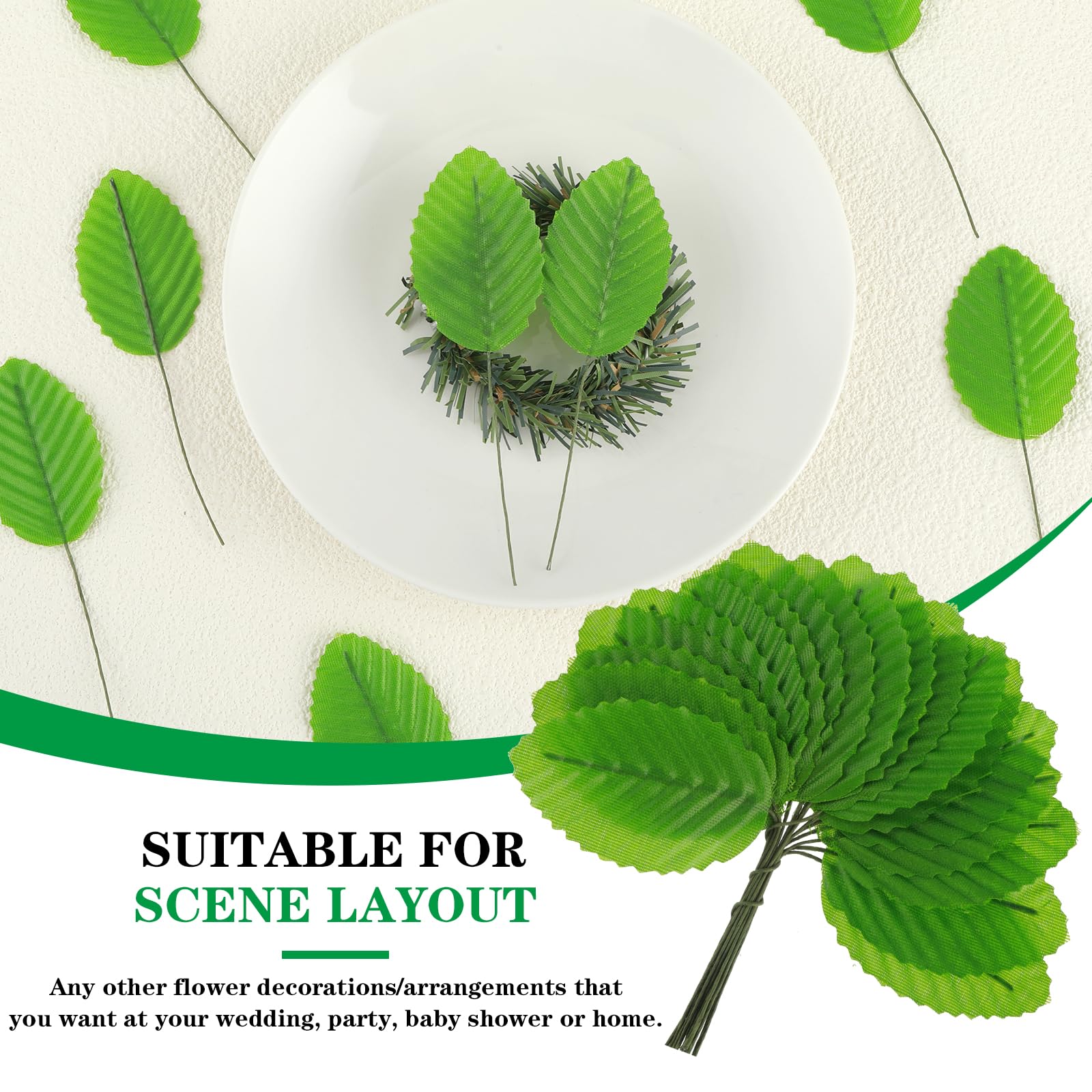 200 foglie artificiali in seta verde, finte foglie singole con filo metallico, in plastica, per bouquet fai da te, ghirlande, matrimoni, Natale