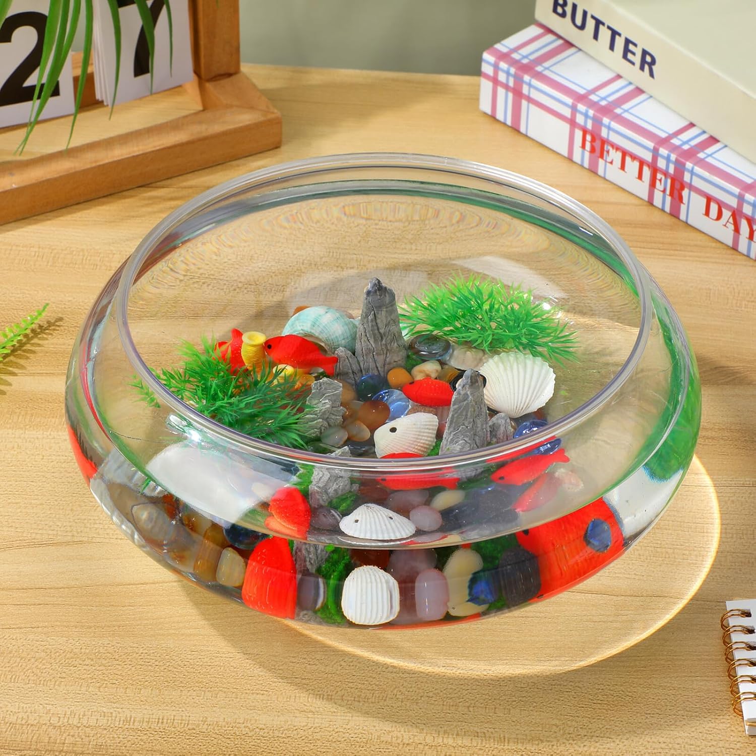 Homoyoyo 2pcs Desktop Fish Bowls 2800ml Lightweight Plastic Goldfish Aquarium Tanks for Office Decoration and Home Aquarium Starter