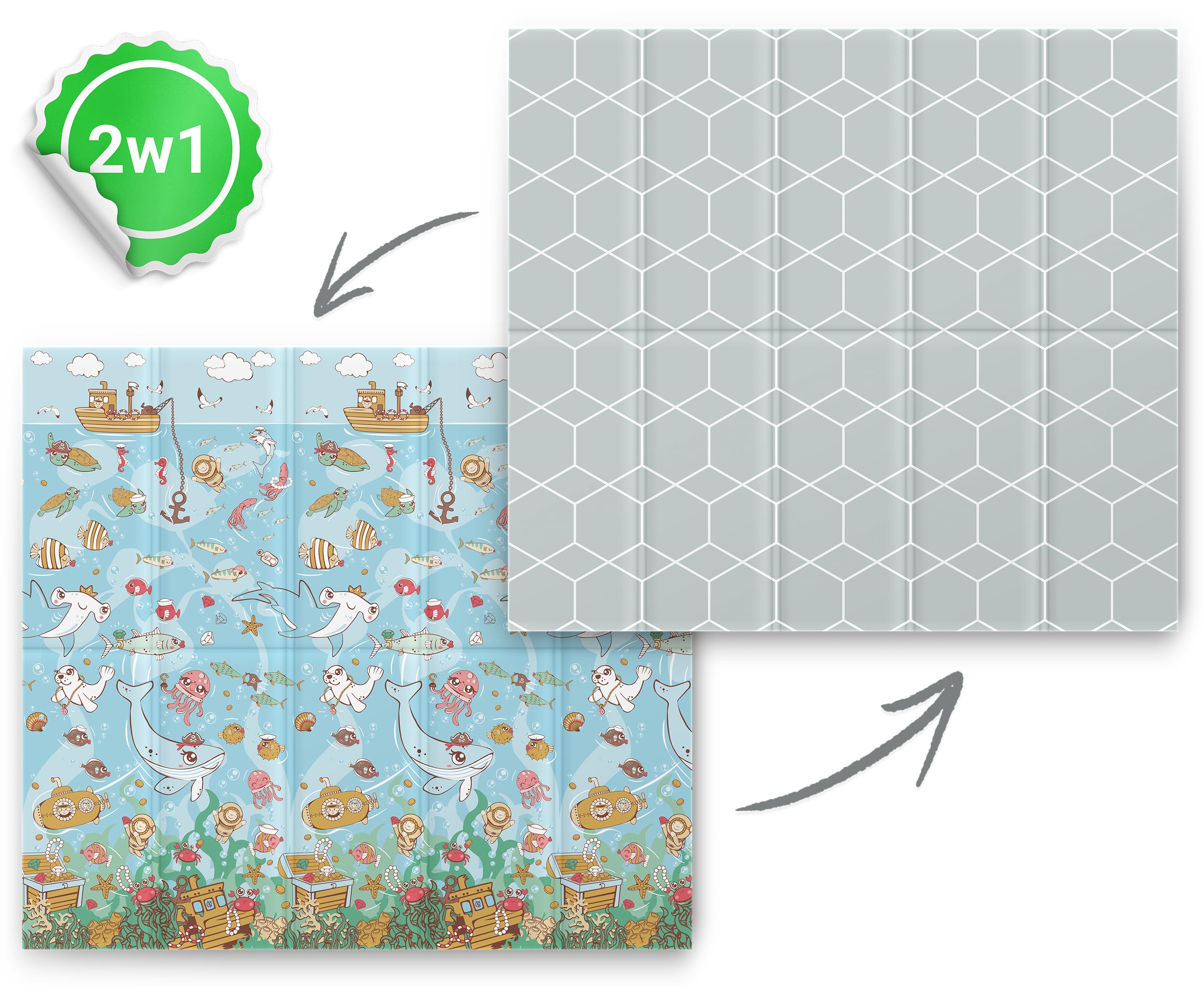 Nukido Doppelseitige Krabbelmatte Baby Krabbeldecke Matte Bodenmatratze Kinderzimmer Krabbelmatte Baby faltbar Bodenmatte Kinder Babyspielzeug 0-6 monate Mehrfarbig 200x180x1 cm