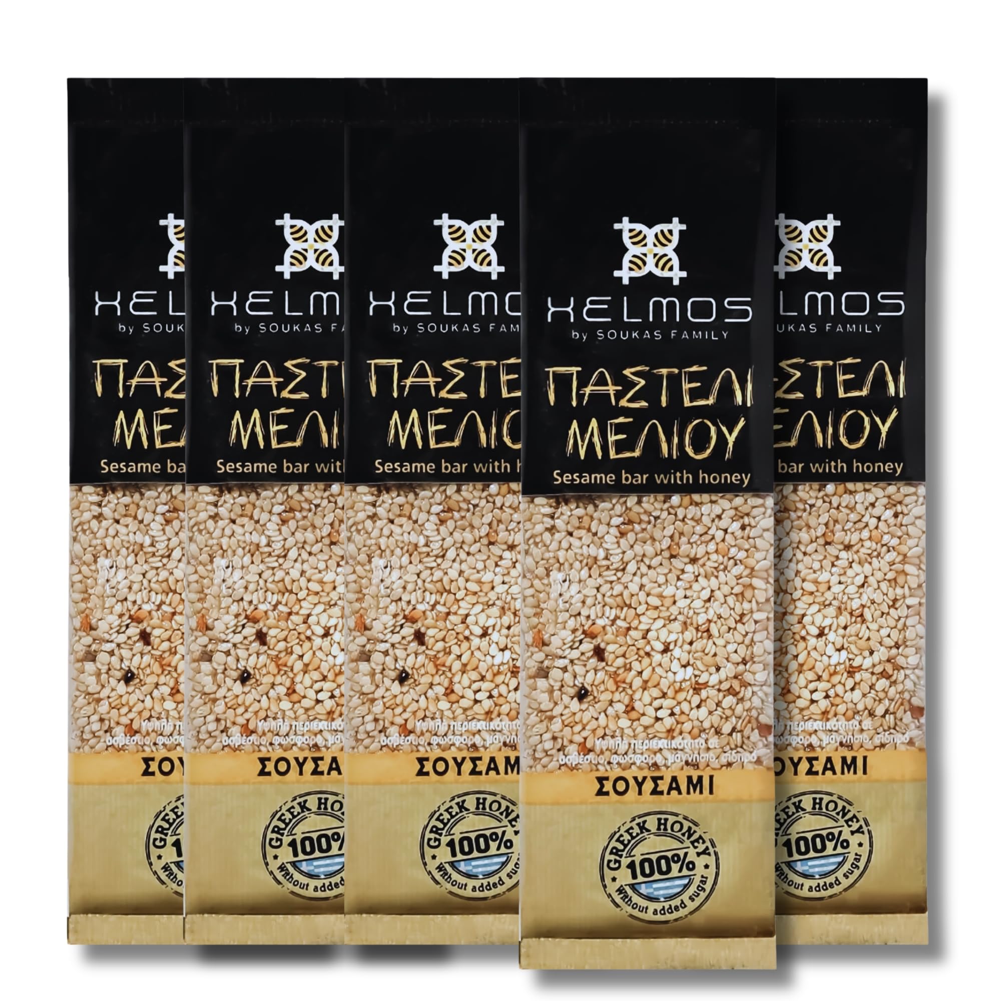 Helmos Pasteli - Soft Sesame Bar with Greek Honey, Pack of 5 x 75g (Total: 375g)