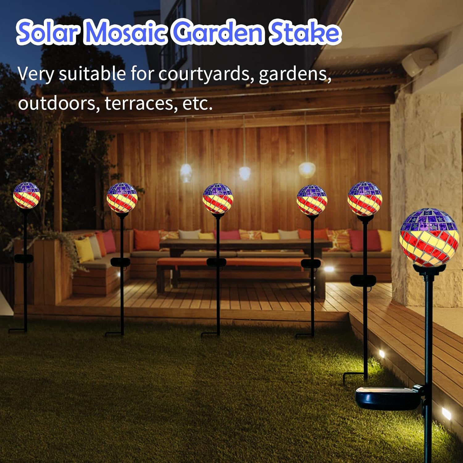 Afirst Solar Lights Outdoor Decorative - Solar Gazing Ball Mosaic Garden Stakes Patriotic Stars and Stripes Decorative Lights Waterproof for Pathway Yard Lawn National Day Decoration
