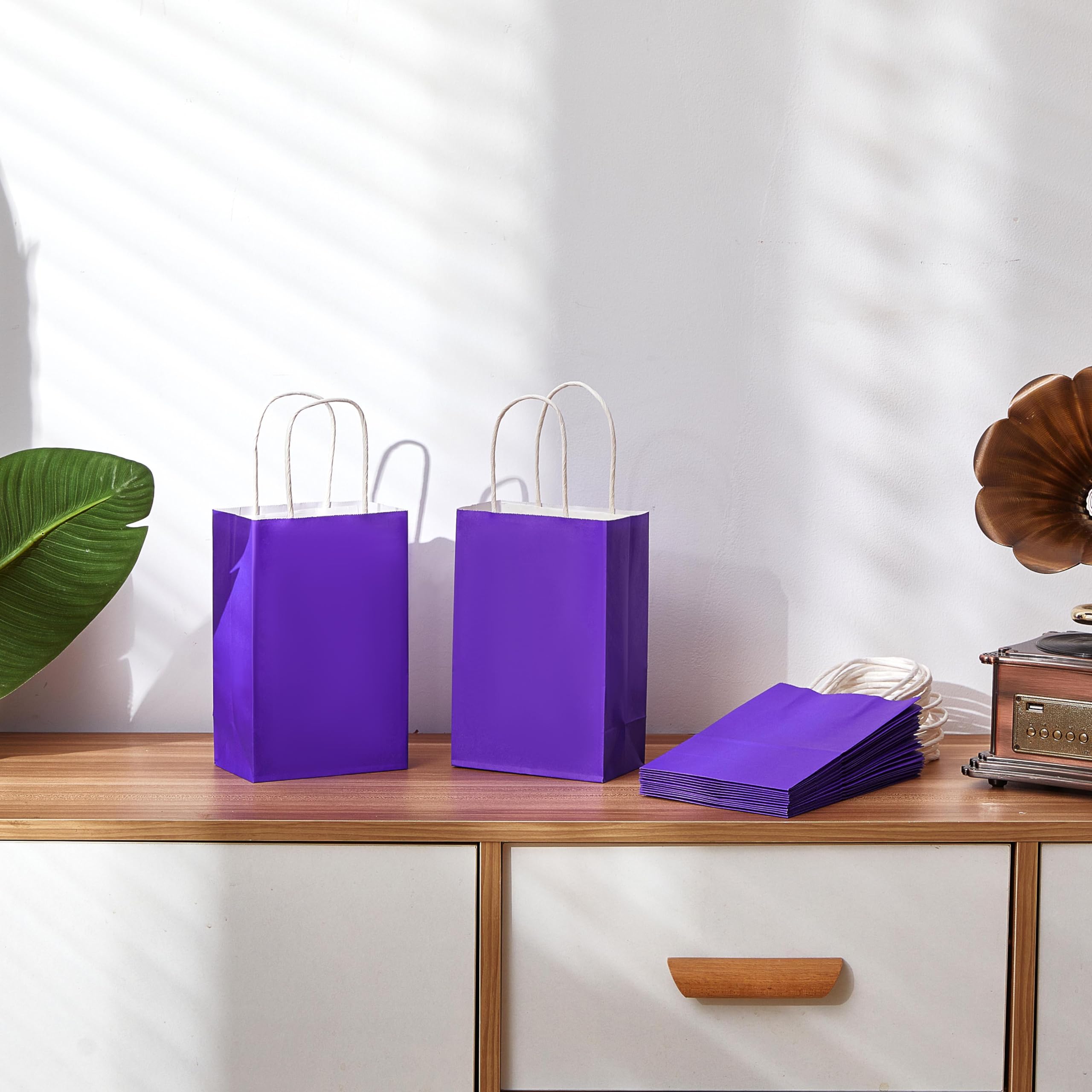 SUNCOLOR 24-Pack Purple Gift Bags with Handles – 8" Goodie Bags for Party Favor Bags, Birthdays, Weddings & Special Occasions (Purple)