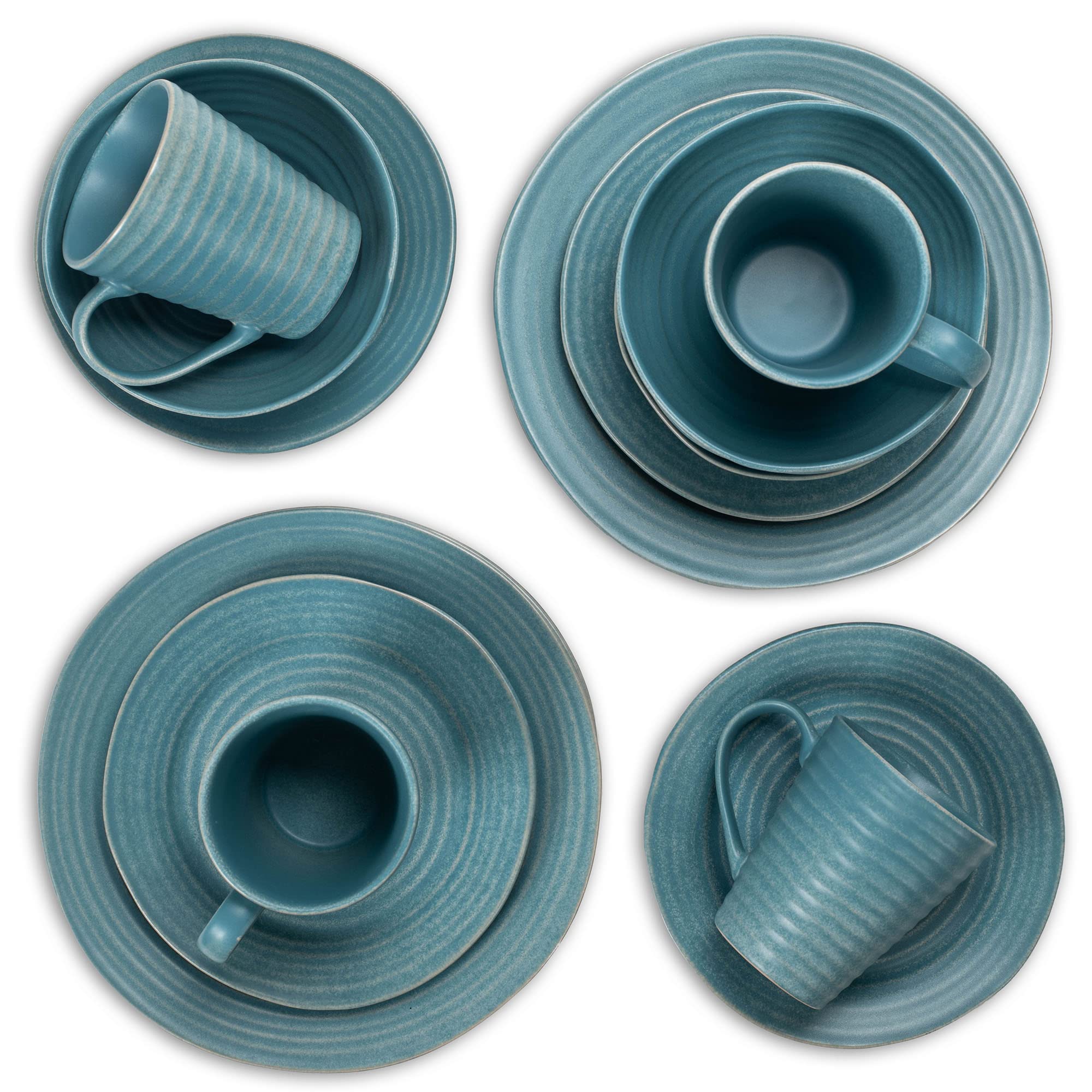 Elanze Designs Uroczy elegancki prążkowany nowoczesny wygląd ceramiki ceramicznej kamionka talerz talerz kubek i miska kuchnia naczynia zastawa obiadowa 16-częściowy zestaw – serwis dla 4 osób,
