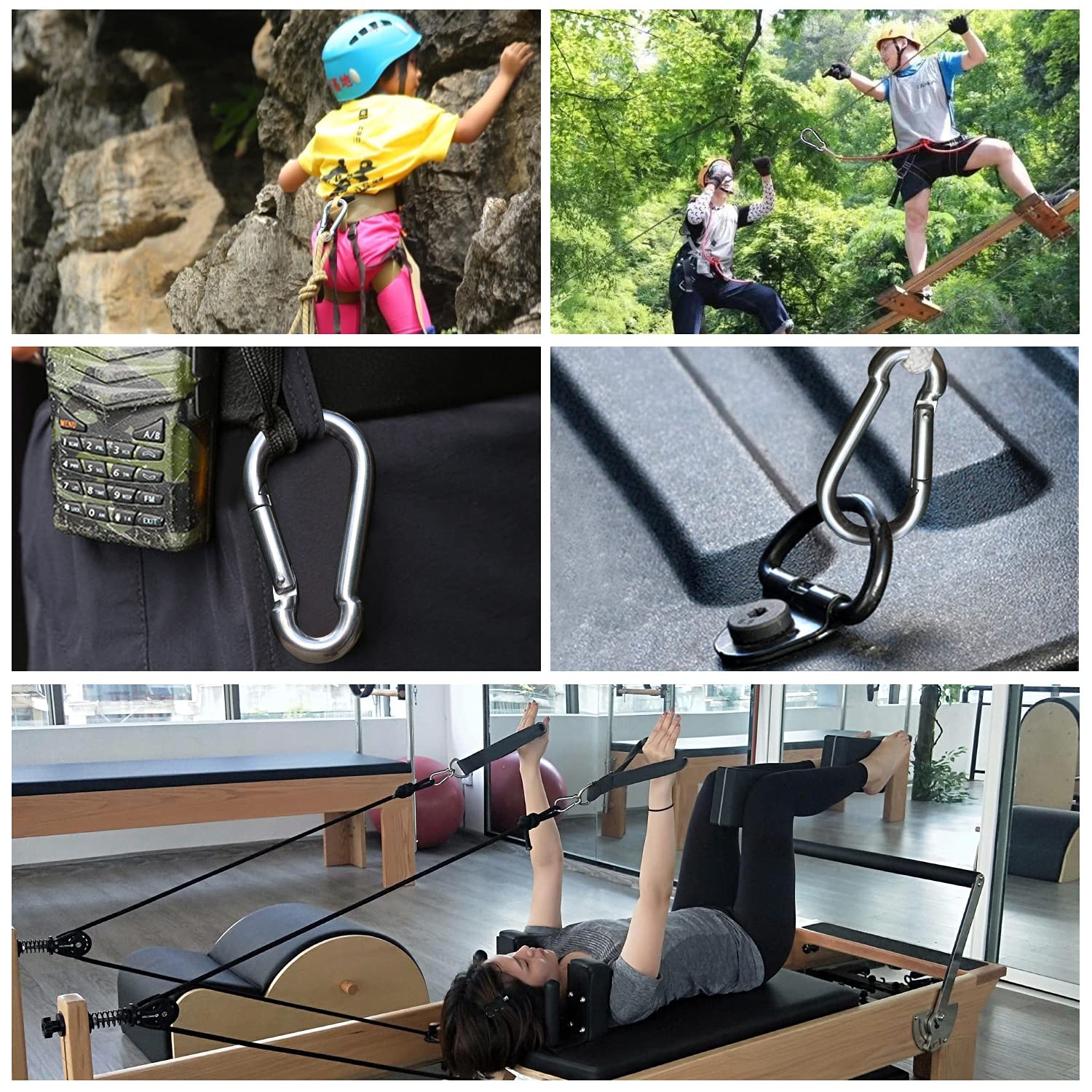 Mosquetón resistente, paquete de 6 ganchos de resorte de acero inoxidable 304 (650 libras) para acampar al aire libre, senderismo, columpio, hamaca, gimnasio (4 pulgadas)