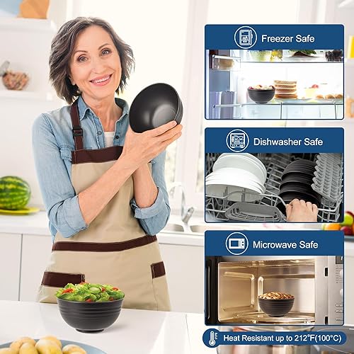 Miniatura 5 de HOTEC Tazones de cereal de paja de trigo irrompible, aptos para microondas y lavavajillas, cuencos de sopa y ensalada, juego de 8, 26 onzas, sin