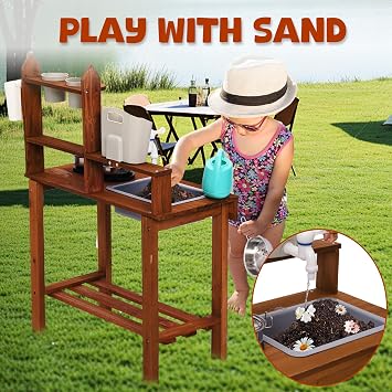 Wooden Mud Kitchen Playset for Kids,Large Pretend Role Play Kitchen Indoor with Realistic Accessories,Sink,Taps,kids Outdoor Play Equipment,Garden Sensory Toy,Gifts For Boys and Girls Ages 3+