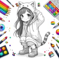 Kawaii Cat Girl Coloring Book