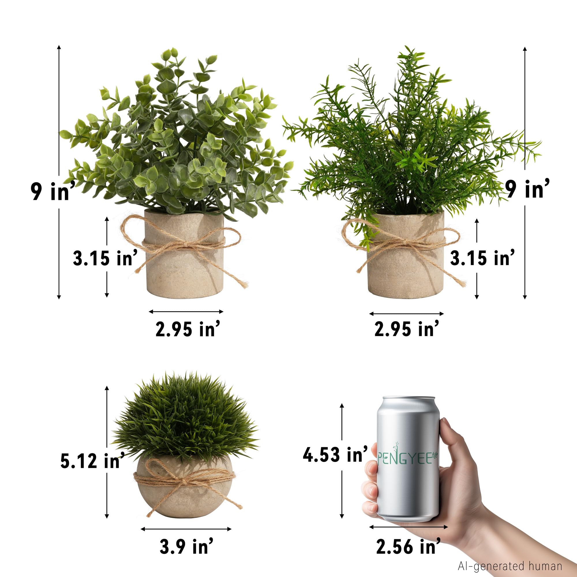 MIMITOOU Lot de 4 Mini Plantes artificielles en Pot en Plastique Artificiel romarin Vert pour la Maison, Le Bureau, la Cuisine, la décoration de comptoir. …