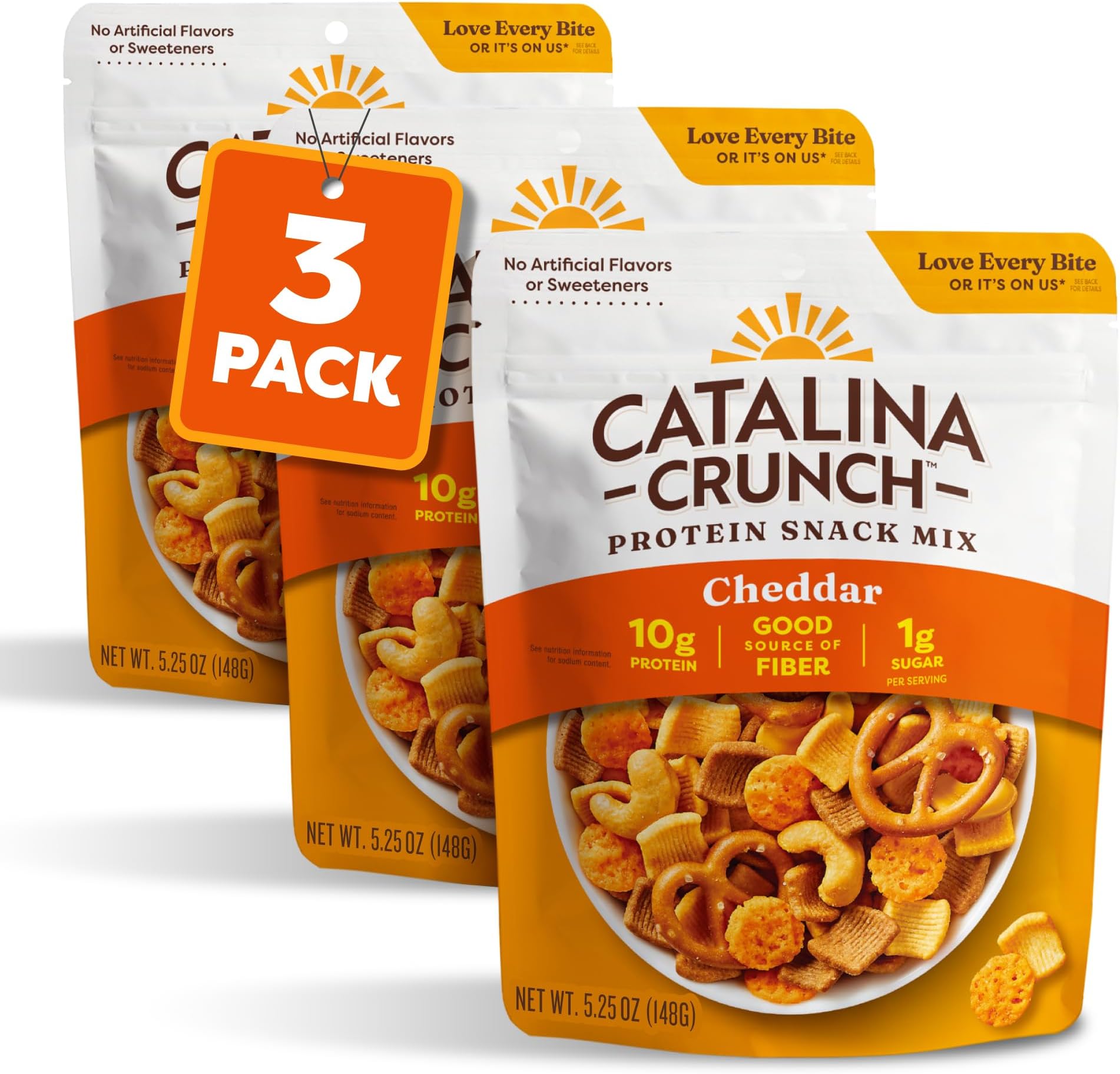 Catalina Crunch Protein Snack Mix with Cheese Crisps | 10g Protein, 1g Sugar per Serving | Good Source of Fiber, Keto, Gluten Free | Cheddar, 5.25 Ounce Bag (Pack of 3) - Packaging May Vary