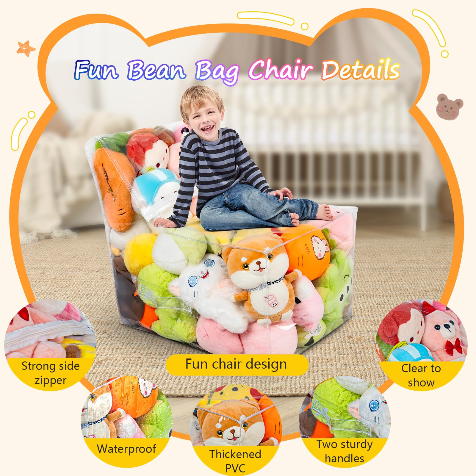 Pouf Sacco Per Giocattoli - Organizza Peluche E Giochi | Cilindro Con Cerniera | Cotone Lavabile - Foto 11