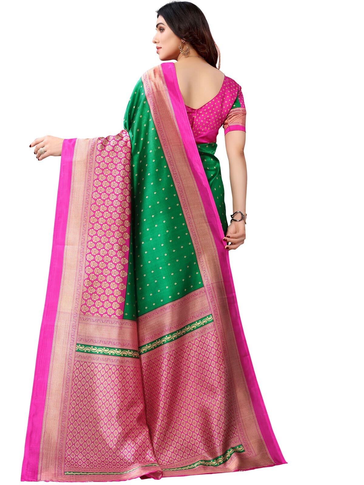 Shiv Textiles Women's Art Silk Traditional Prints Saree(143S104_Green & Beige)