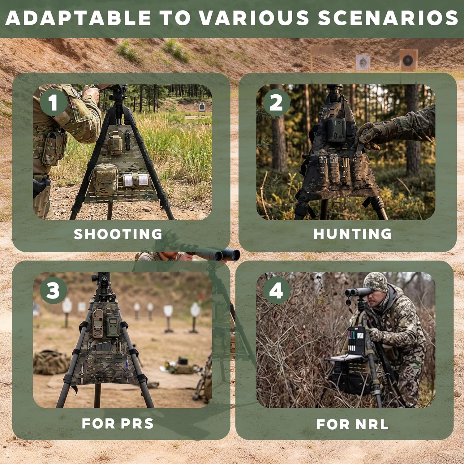 Tripod Organizer,fit for Shooting/Hunting/NRL/PRS–Portable Tripod Caddy Organizer with Quick-Access Slots to Keep Gear Within Reach,Rugged,Abrasion-Resistant,and Lightweight.（Tripod not Included）