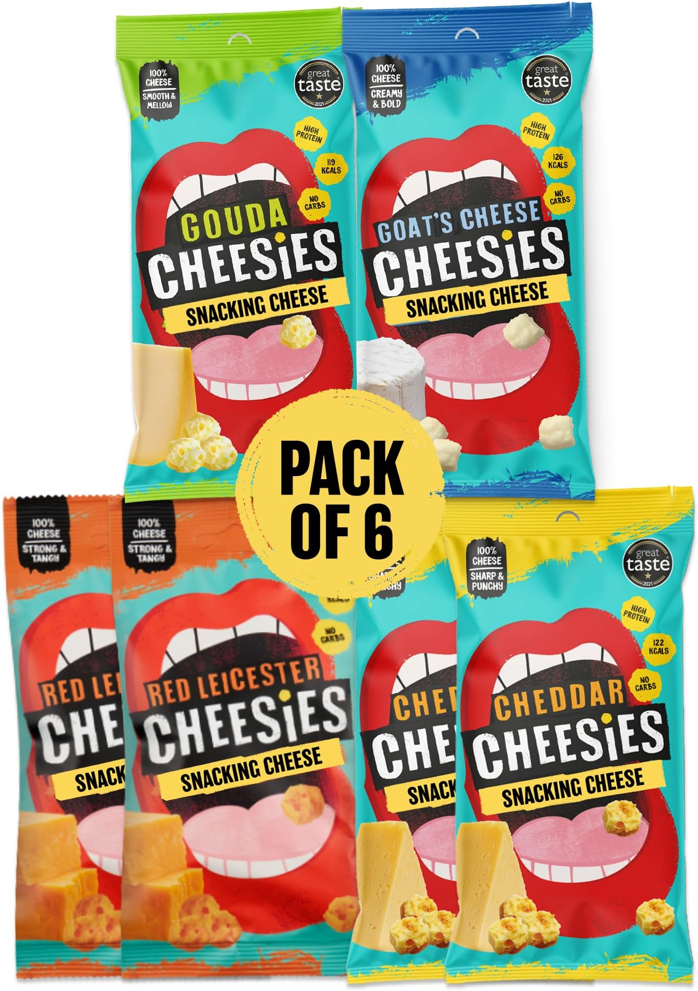 Crunchy Snacking Cheese Keto Snack | Variety Pack | 100% Cheese | Sugar Free, Gluten Free, No Carb | High Protein and Vegetarian | Crunchy, Baked and Tasty | Multipack (20 g (Pack of 6))