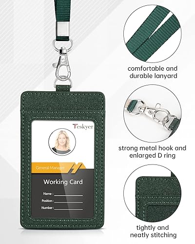 Miniatura 46 de Teskyer - Soporte para tarjetas de identificación con cordón, soporte de cuero para tarjetas de identificación, portatarjetas con cordón, vertical