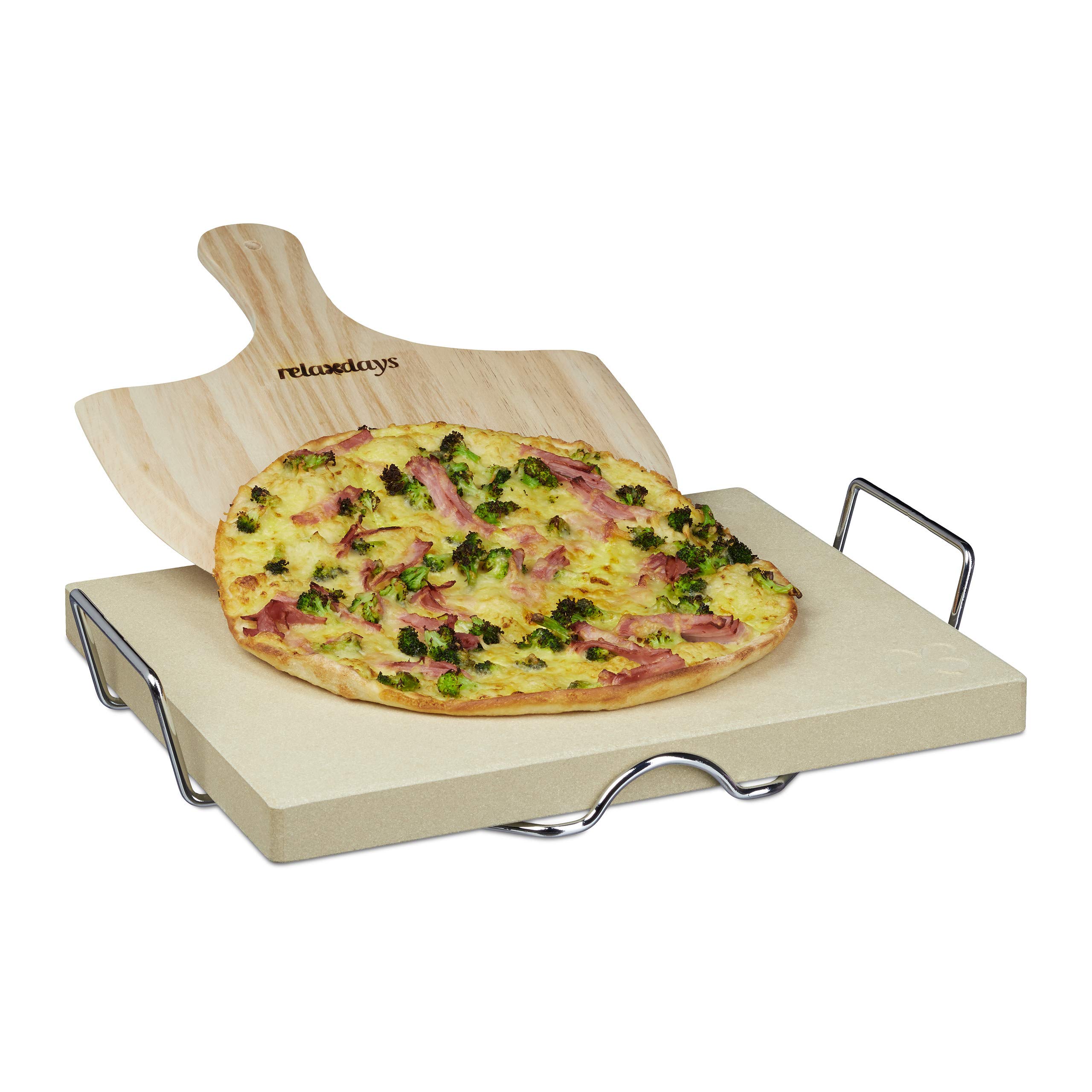 Relaxdays prostokątny kamień do pizzy, do piekarnika i na grilla, grub. 3 cm, z łopatką w zestawie, kolor beżowy