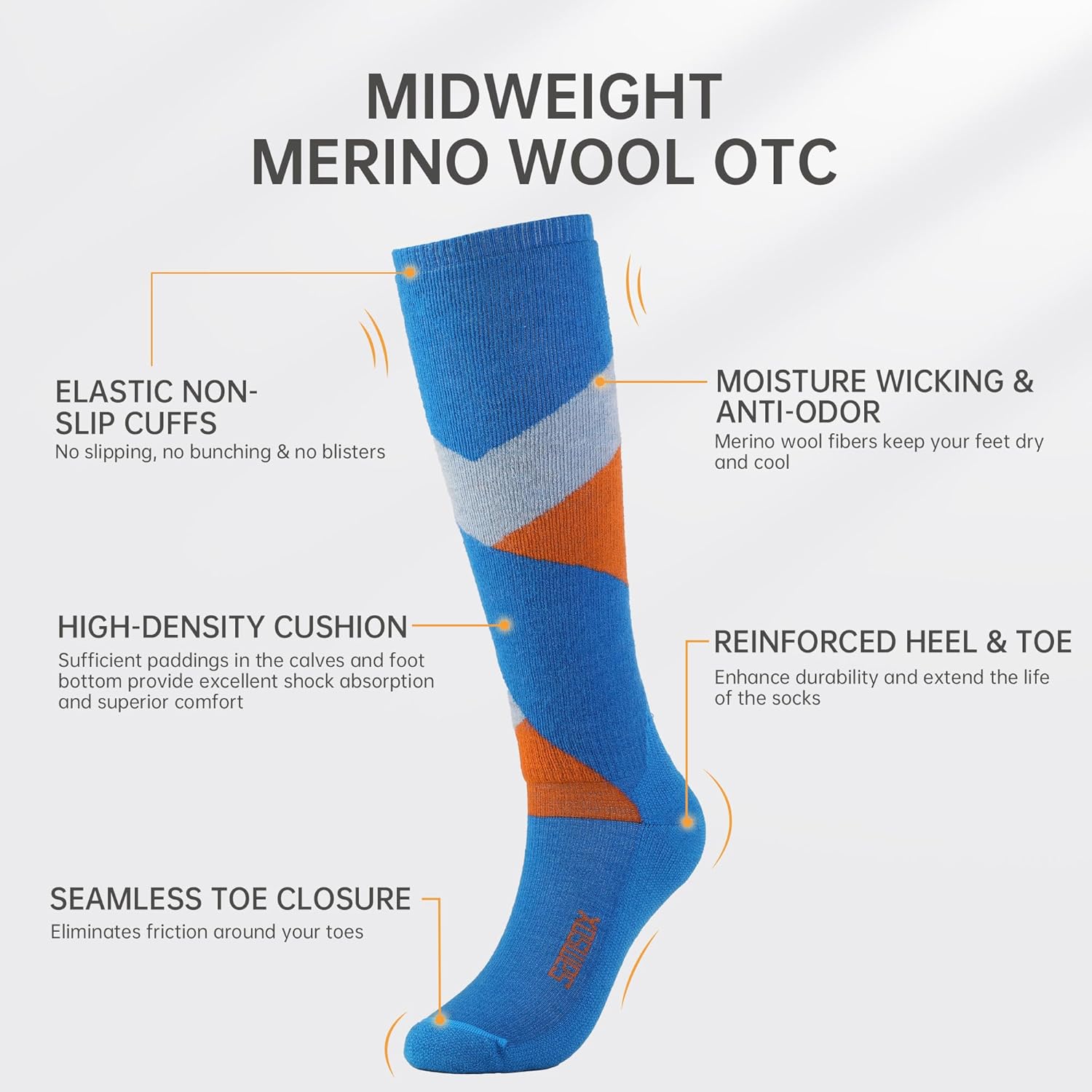 Merino Wool Ski & Snowboard Socks, Made in USA, 74% Merino Wool, Midweight Full Cushion Ski Socks for Men & Women - Image 5