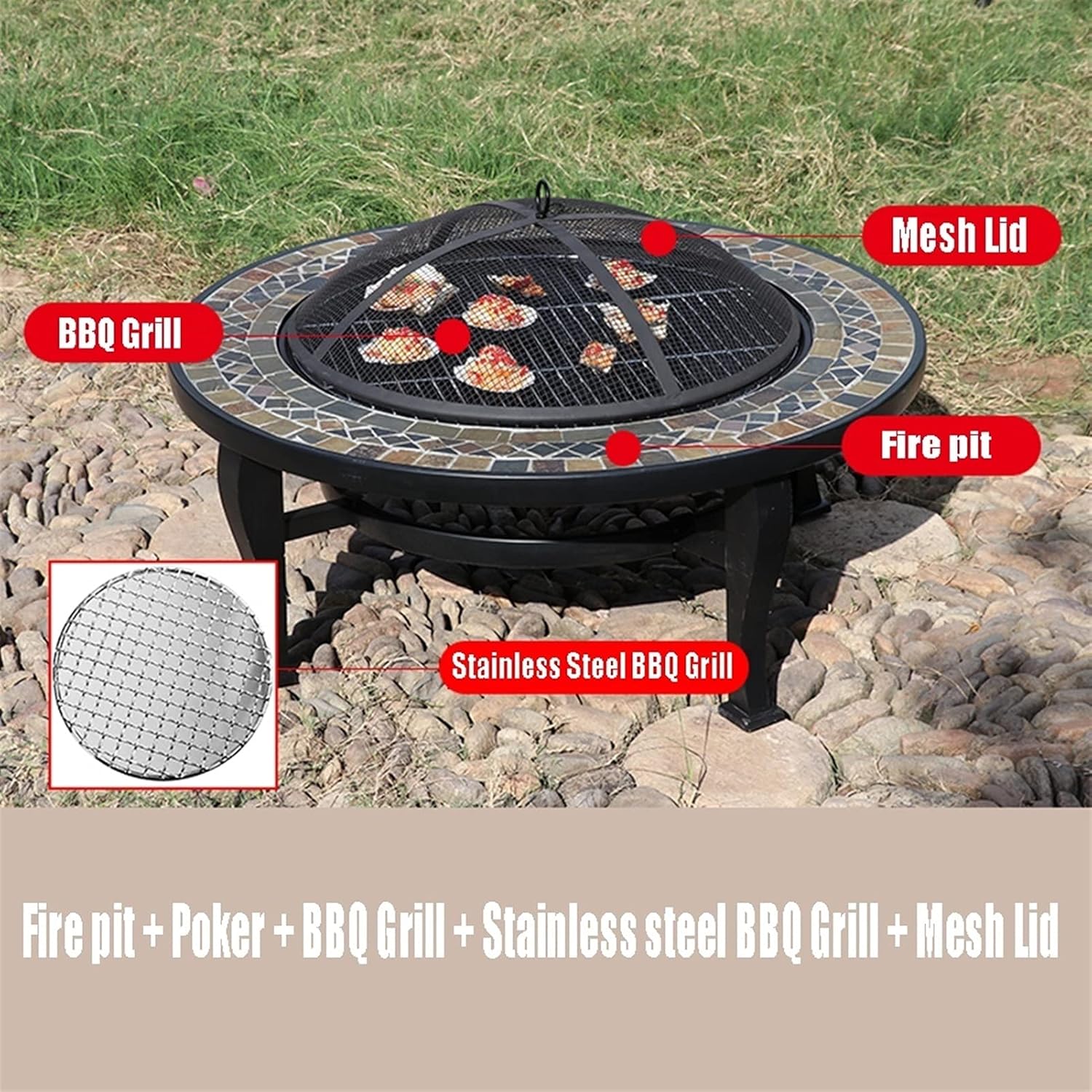 Outdoor Fire Pit Garden Wood Burning Fire Bowl, Portable Outdoor Heating Fireplace, Used for Outdoor Cooking and Campfire, 86cm/33.9"
