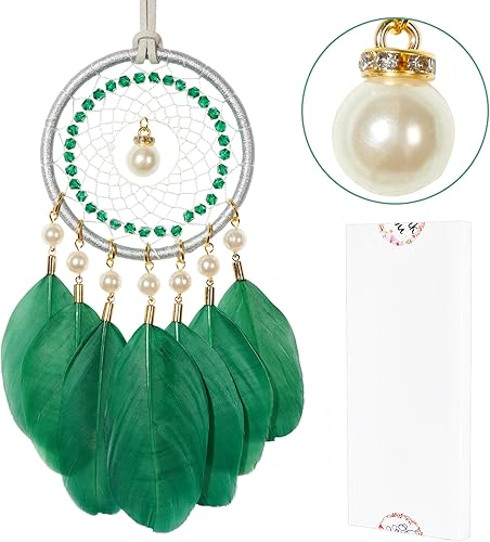 Miniatura 1 de Mini atrapasueños  Pluma de ganso con perla de lujo, cuero natural, pequeño atrapasueños hecho a mano para dormitorio, atrapasueños para niñas,