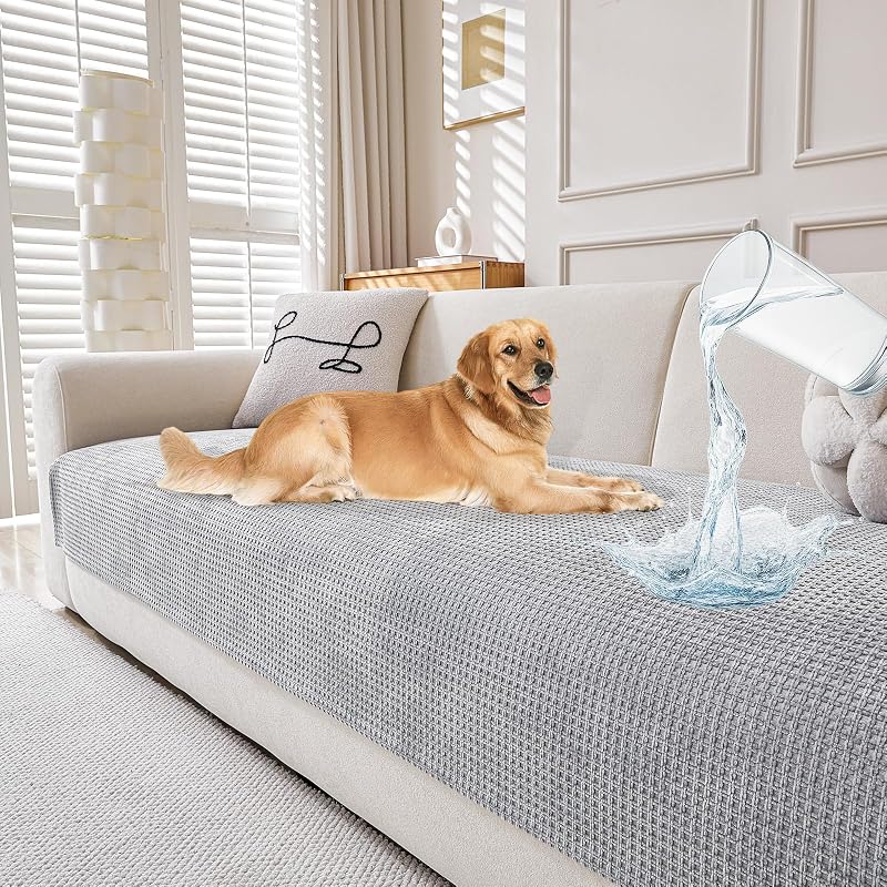 Deep Dream Waterproof Couch Cover for Dogs Washable, Chenille Non Slip Sofa Covers for 3 Cushion Couch Furniture Protector Pet Friendly (Grey, 36" x 74", 1 Pack)