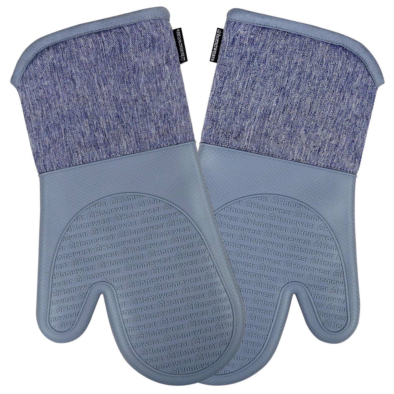 Homewear Marlow - Juego de 2 manoplas de horno de silicona extralargas, resistentes al calor y antideslizantes, algodón reciclado con forro suave, guantes de cocina gruesos para cocinar, color pizarra