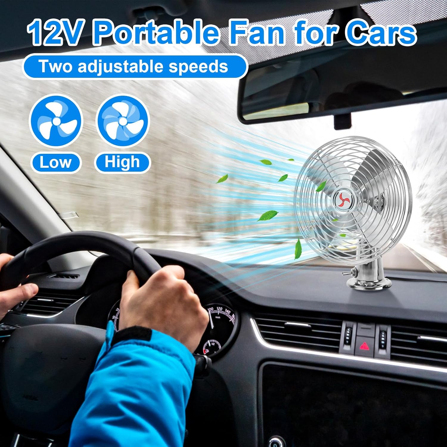 2 Set Portable 12v Fans for Vehicles with 2-speed Switch and Clip, Cigarette Lighter Cooling, 180° Manual Swivel Car Metal Rv Cooling Fan for Auto Truck Rv Boat Camper(Silver,6 Inch)