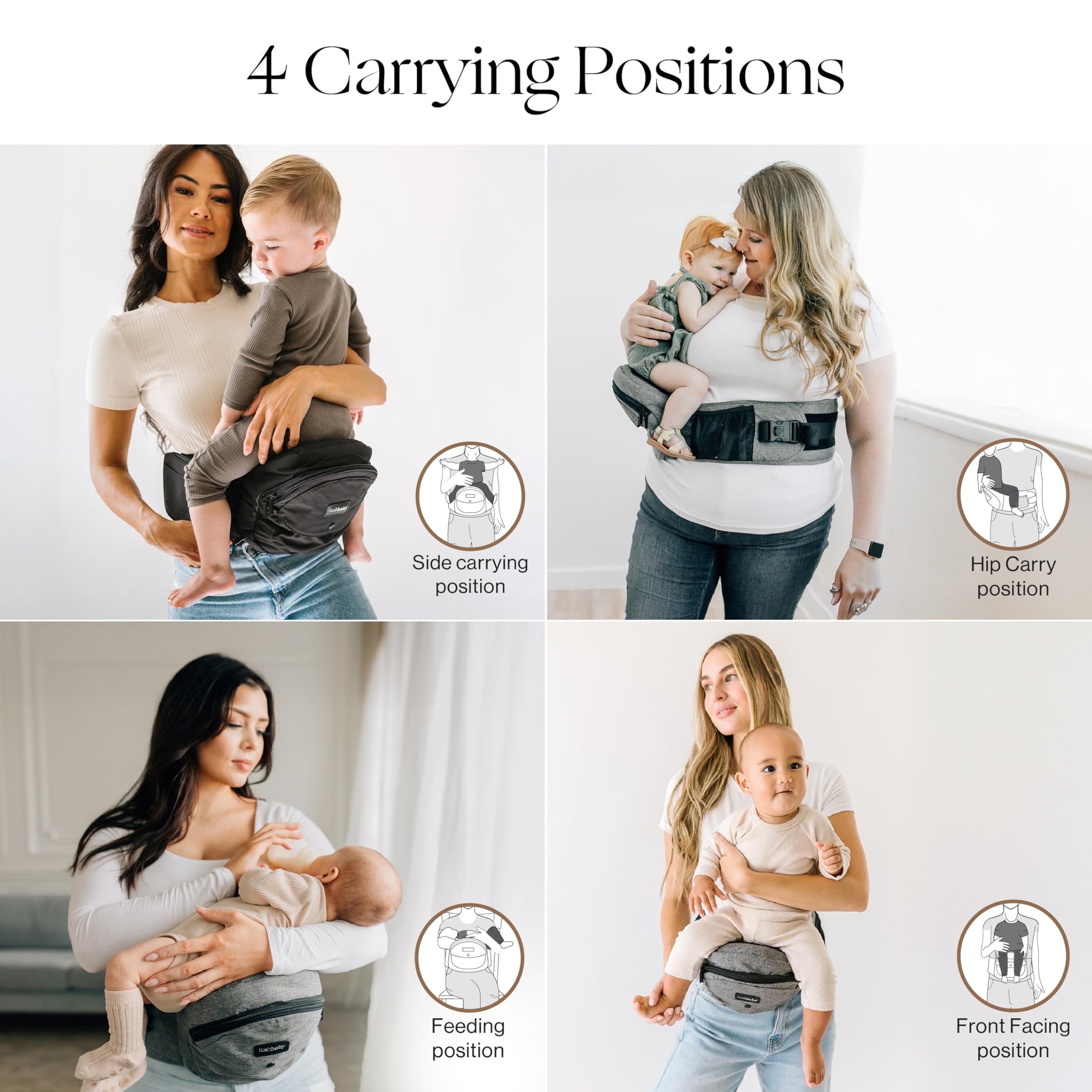Tushbaby Hip Carrier for Babies & Toddlers (Black) - Safety-Certified, Machine Washable Child Waist Seat for One Hand Support with Multi-Pocket Storage, 23”- 44” Waist, Holds Kids 0-3 yrs up to 45lbs — view 7