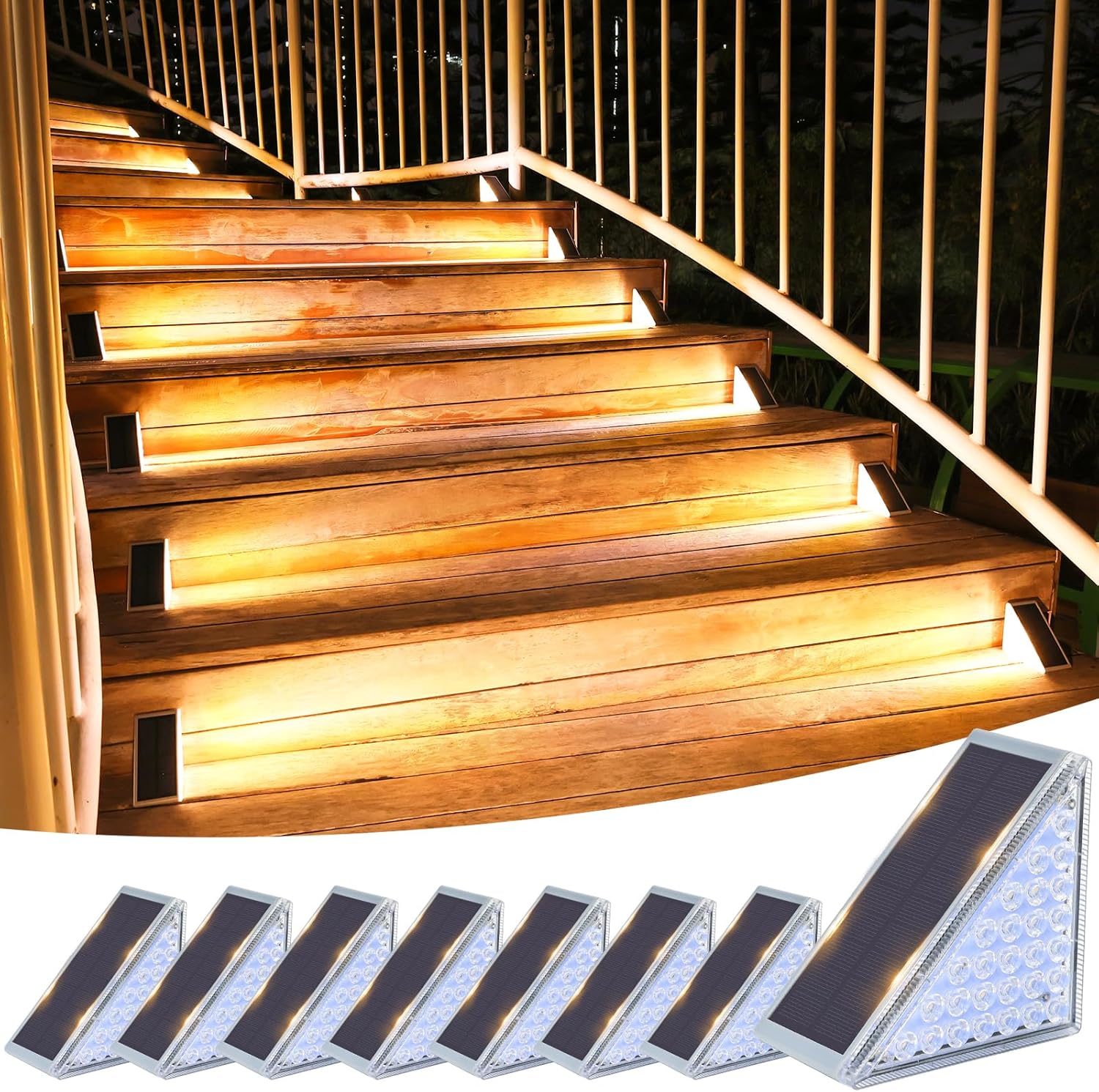 VOLISUN Solar Step Lights for Outside 8 Pack, Solar Stair Lights Outdoor Waterproof IP67,28 LED,240 LM,1200 mAH Outdoor Step Light,Outdoor Decor for Garden Stair, Deck, Front Step, Porch,and Patio