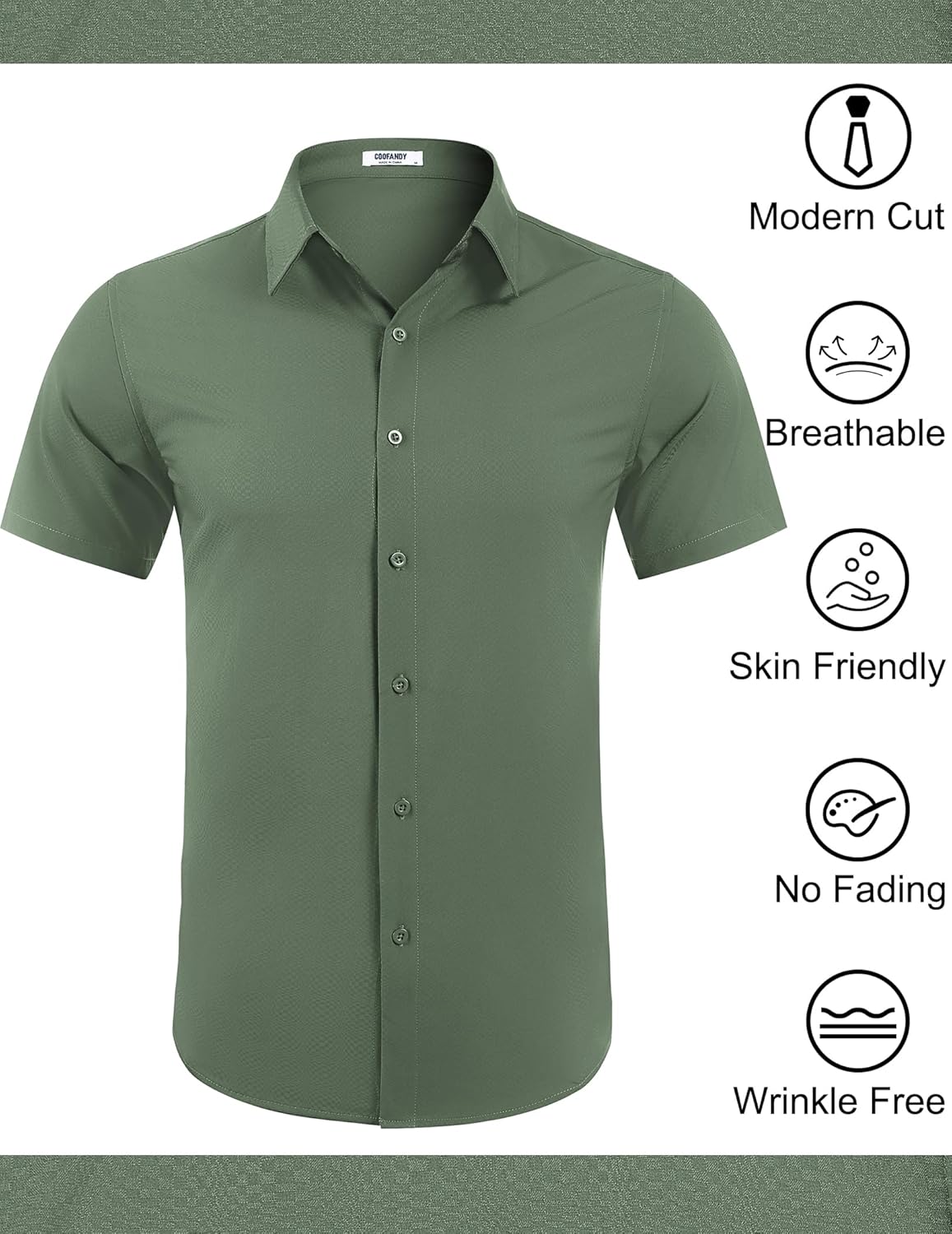 COOFANDY Mens Wrinkle Free Dress Shirt Polka Dot Short Sleeve Button Down Business Casual Shirts - Image 4