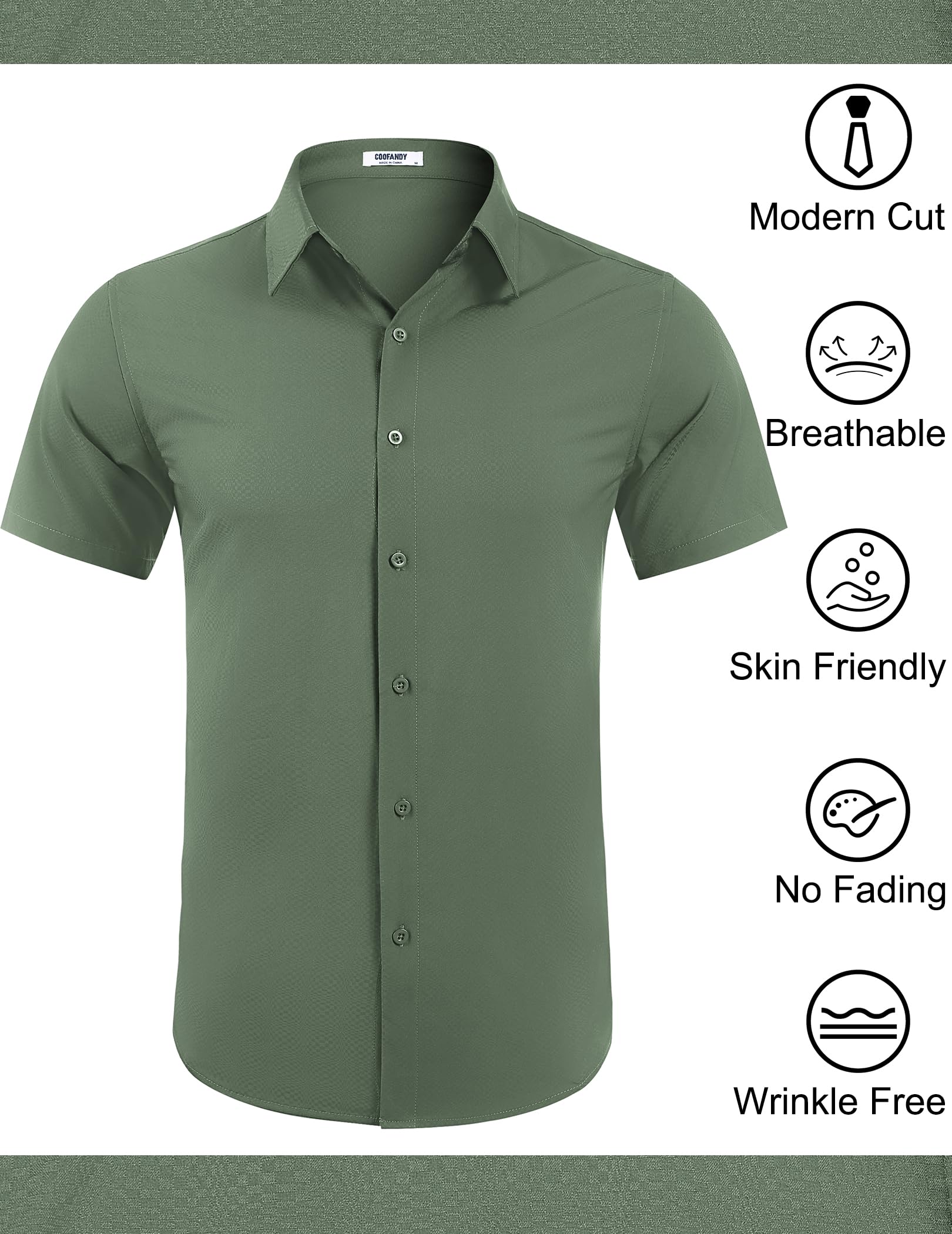 COOFANDY Camicia da uomo senza pieghe a pois a maniche corte con bottoni