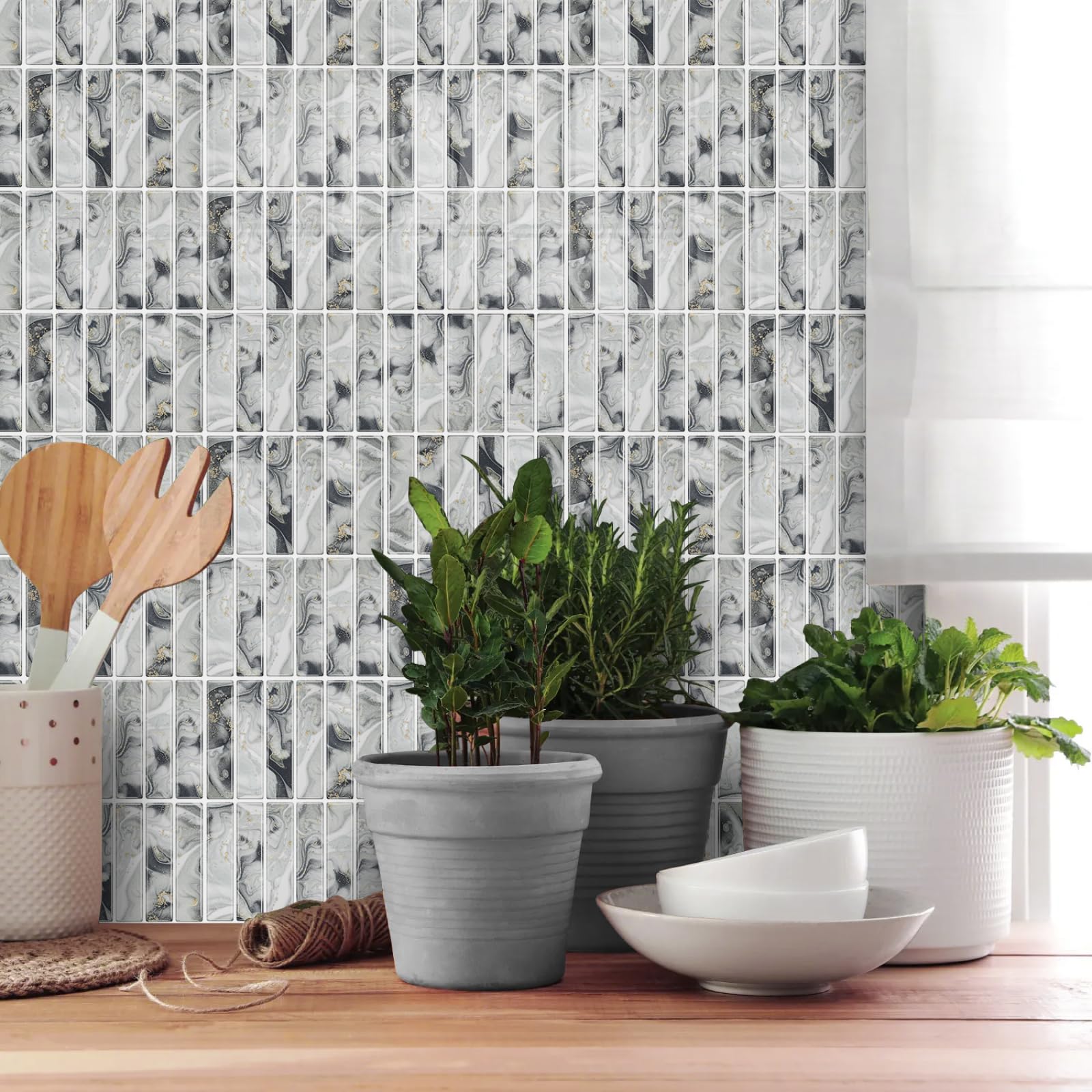 Self Adhesive Wall Tiles Bar Shaped Marble Stick on Thicker Peel and Backsplash for Kitchen Bathroom Tile Stickers