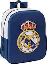 Safta Real Madrid 3D - Mochila de Guardería 3D, Adaptable a Carro, Fácil Limpieza, Ideal para Niños de Diferentes Edades, Cómoda y Versátil, Calidad y Resistencia, 22x10x27 cm