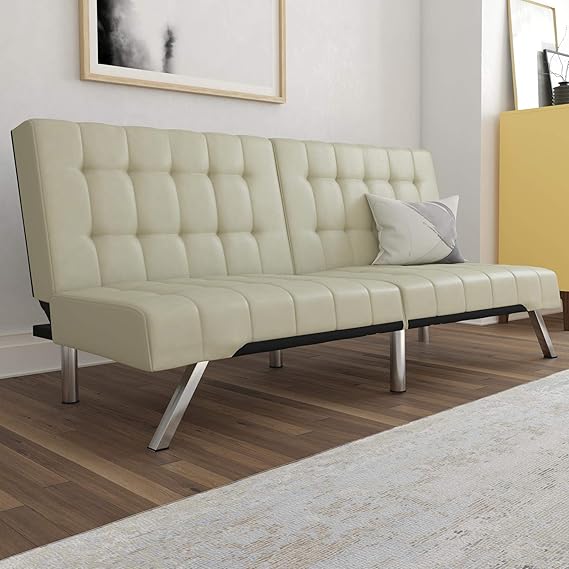 DHP Emily Futon With Chrome Legs, Vanilla Faux Leather Home & Kitchen