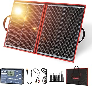 DOKIO 110W 18V Foldable Solar Panel Kit Monocrystalline with Solar Controller (2 USB Output) for 12V Battery Charging, Caravan, RV, Boat, Camper