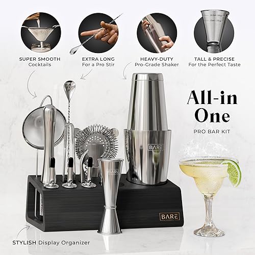 Miniatura 2 de BARE BARREL Pro Mixology - Juego de bar de camarero  Juego de coctelera Boston de 14 piezas  Herramientas profesionales de mezcla de barware para