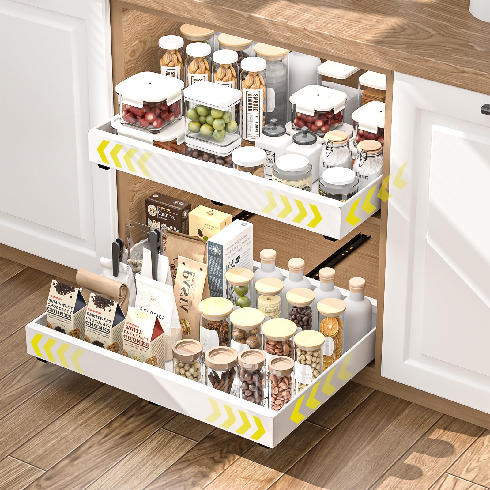 Diealles Shine Teleskopschublade, 2 Stück Einstellbare Breite 31-52CM Ausziehbare Schublade Küche, Ohne Bohren Küchenschrank Organizer Ausziehbar für Kitchen