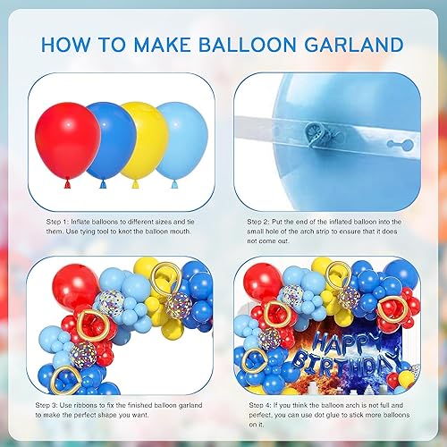 Miniatura 3 de Kit de arco de guirnalda de globos amarillos, azules y rojos, globos de látex metálicos de confeti para niños, globos de aluminio, globos de látex y