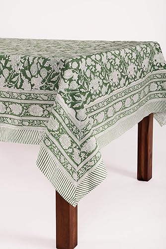 Miniatura 6 de ATOSII - Mantel rectangular 100% algodón, verde Meraki, lavable, estampado a mano, para cenas, fiestas navideñas, exteriores, bodas, Acción de
